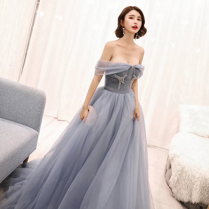 Простой Тюль с плеча блесток бисером Vestidos De Festa спинки плиссированные Длинные свадебные платья свадебные праздничные платья