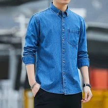 

Men's Denim Shirt New 100% Pure Cotton Casual Long Sleeve Korean Clothes Spring Autumn Loose Cardigan Jean Shirt Fashion Top