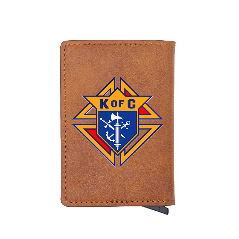 

Vintage Brown Knights of Columbus Digital Printing Card Holder Wallet Charm Men Women Leather RFID Aluminium Short Purse