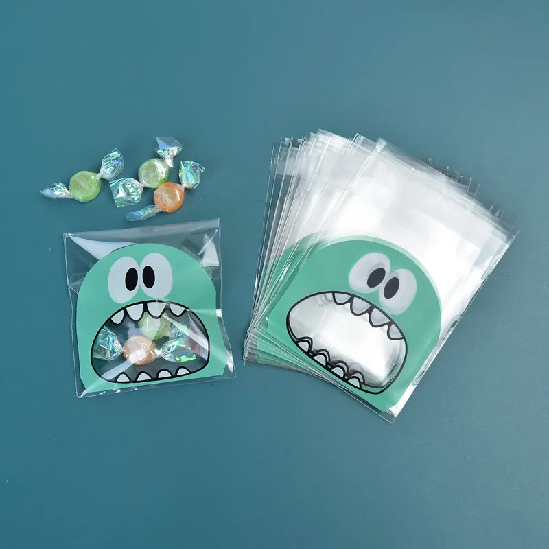 100 шт мультфильм конфеты мешок милый большой пасть чудовища пластик для дня рождения Свадебная вечеринка DIY ремесло упаковка биквитов сумка 7x7 см - Цвет: green