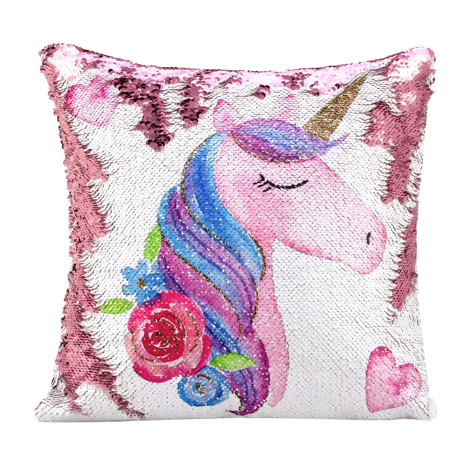 

2019 European and American-Style New Style Unicorn Pattern Pillow Case-Flip Sequin Pillow Cover Car Sequin Cushion