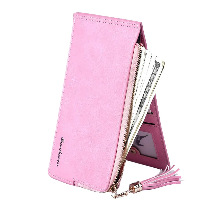 

Hensen Women's Wallet Long Europe And America Retro Fashion Card Bit More Wallet Zipper Dull Polish Leather Card Holder Mobile P