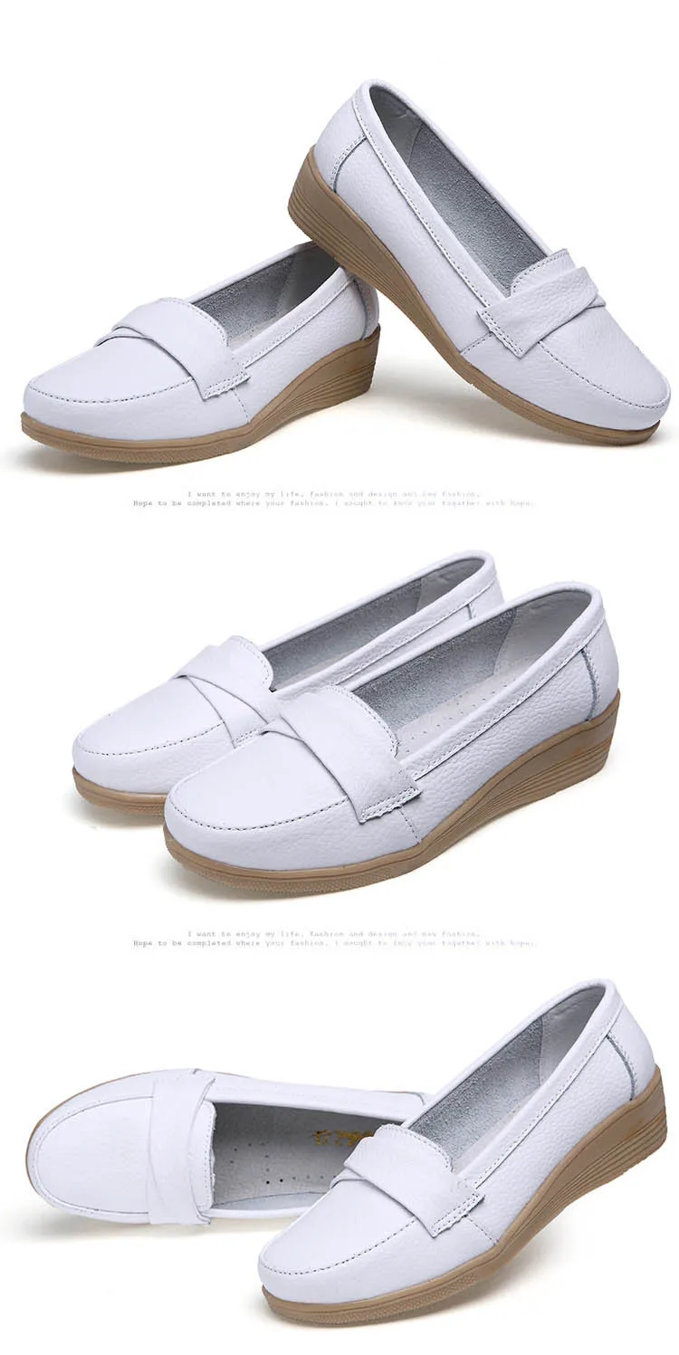 Spring casual ladies flat shoes white shoes woman leather solid color non-slip nurse shoes Loafers women shoes zapatos mujer