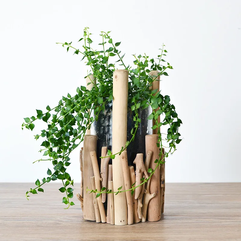 wood vase I Аксессуары для дома в скандинавском стиле, для гостиной, индивидуальная креативная Цветочная ваза ручной работы из массива дерева, украшение, украшение искусственные цветы - Цвет: wood vase I