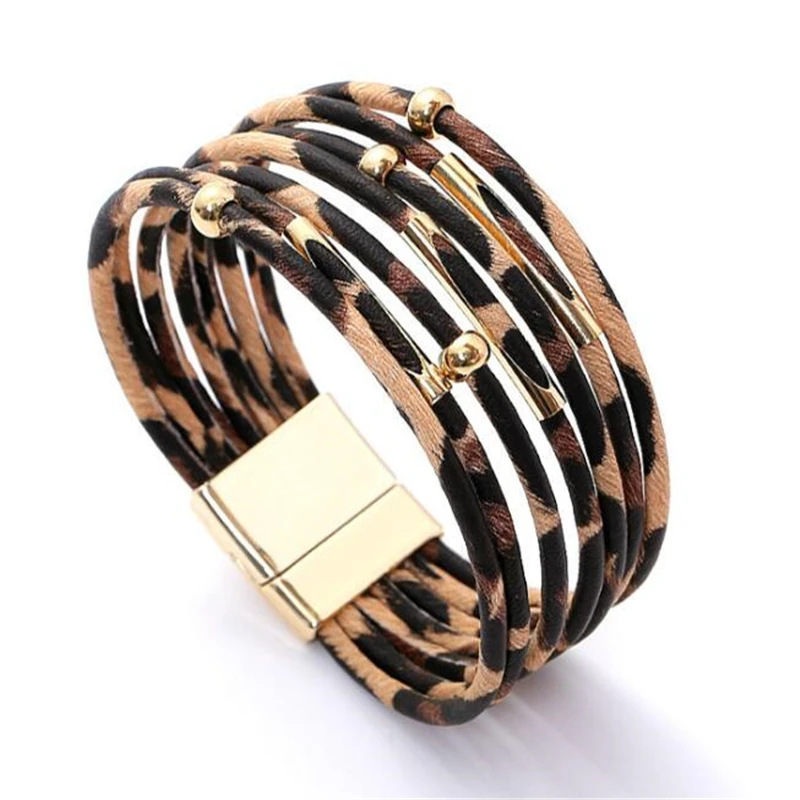 

Leopard Leather Bracelets For Women Fashion Bracelets & Bangles Elegant Multilayer Wide Wrap Bracelet Jewelry
