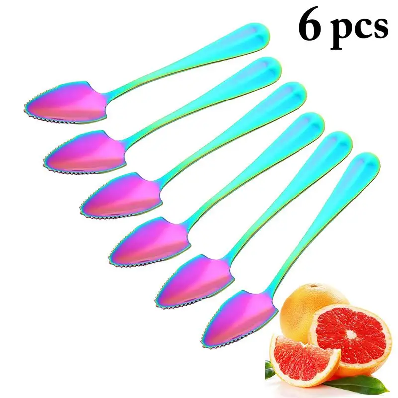 

New Stainless Steel Dinnerware Set Multicolor Fruit Spoon With Serrated Homehouse Dessert Ice Cream Spoons Tableware Accessories