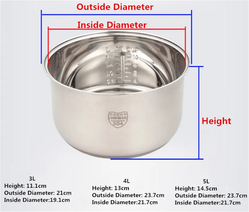 Non Stick Cooking Pot 304 Stainless Steel Rice Cooker Inner