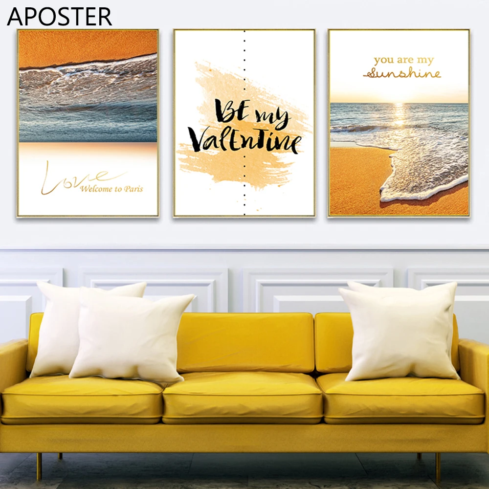 

Scandinavian Style Canvas Painting Ocean Landscape Poster Love Quotes Picture Nordic Wall Art Prints Modern Living Home Decor
