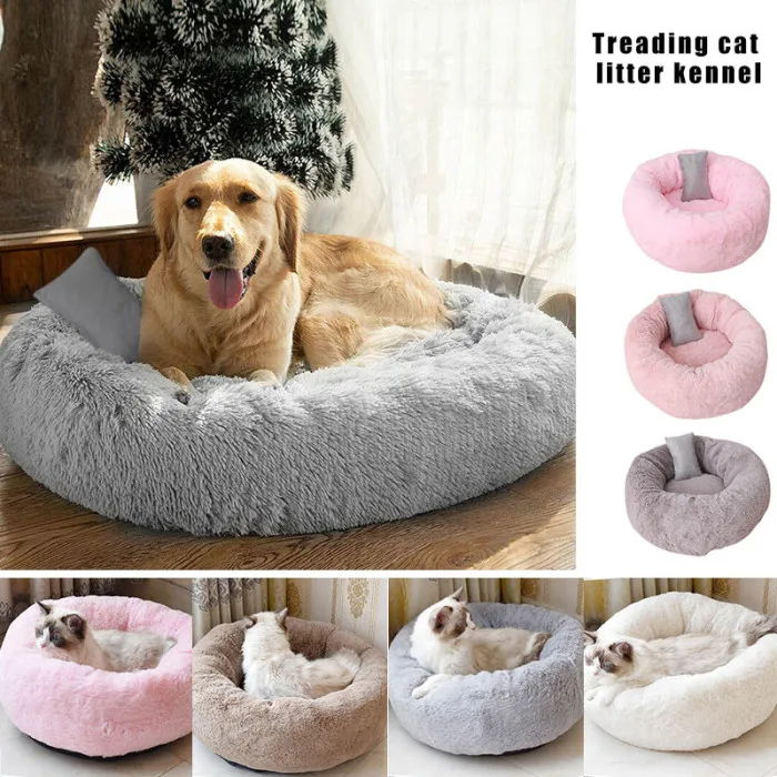 Домашние животные Shag плюшевый пончик Cuddler Успокаивающая кровать круглые плюшевые коврик для кота собаки спальная кровать с подушкой 66CY