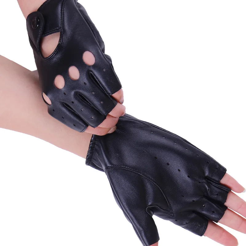 1 пара черные перчатки с половинными пальцами женские Модные Пустые варежки из искусственной кожи женские перчатки для вождения на