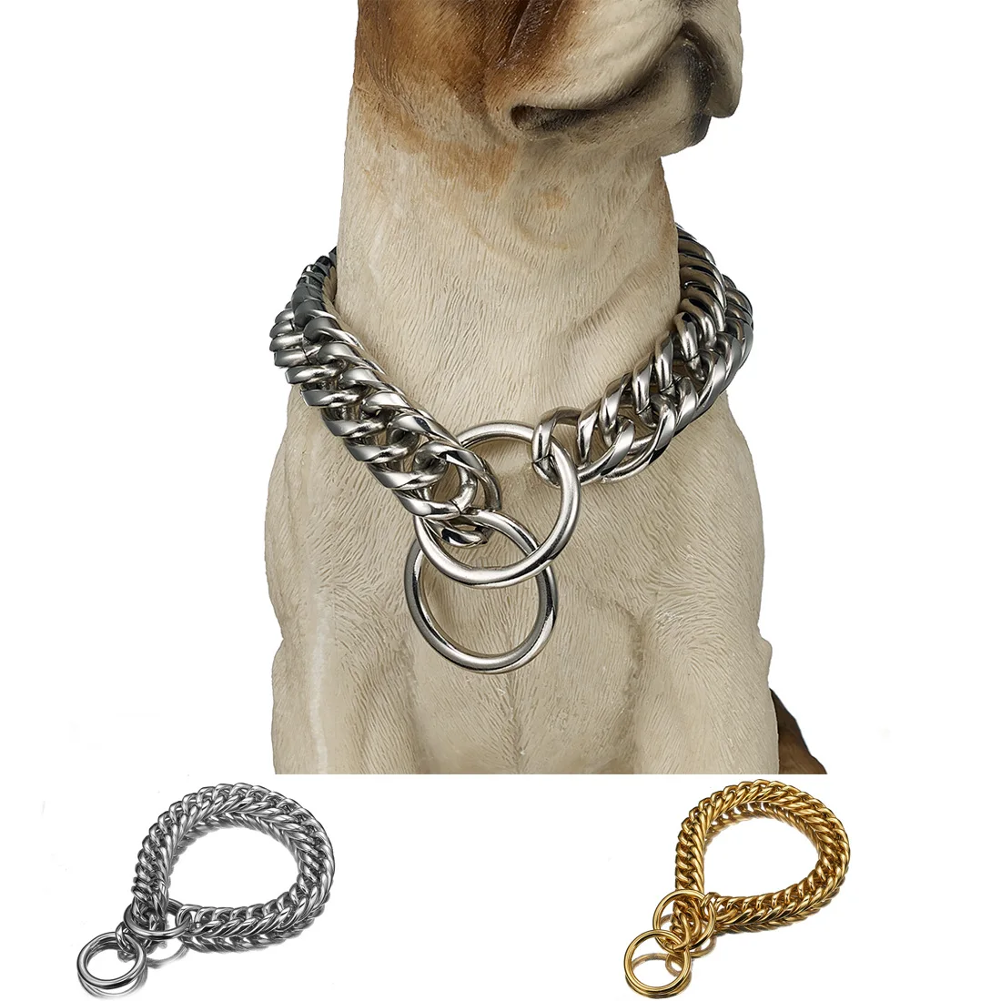 

16 Mm/19mm Two-Button Pet Dog Chain P Pendant Stainless Steel Neck Ring Hand Holding Rope One-piece Supply of Goods