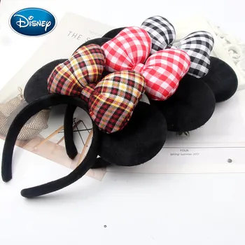 

Disney Cute Minnie Mickey Mouse Ear Lattice Headband Hair Band For Women Cotton Bow Girls Headbands Birthday Party Hairband