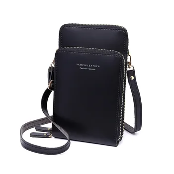 

2020 Korean Style Women Wallet Large Capacity PU Leather Solid Color Shoulder Messenger Bags Mobile Phone Bag Carteira Masculina