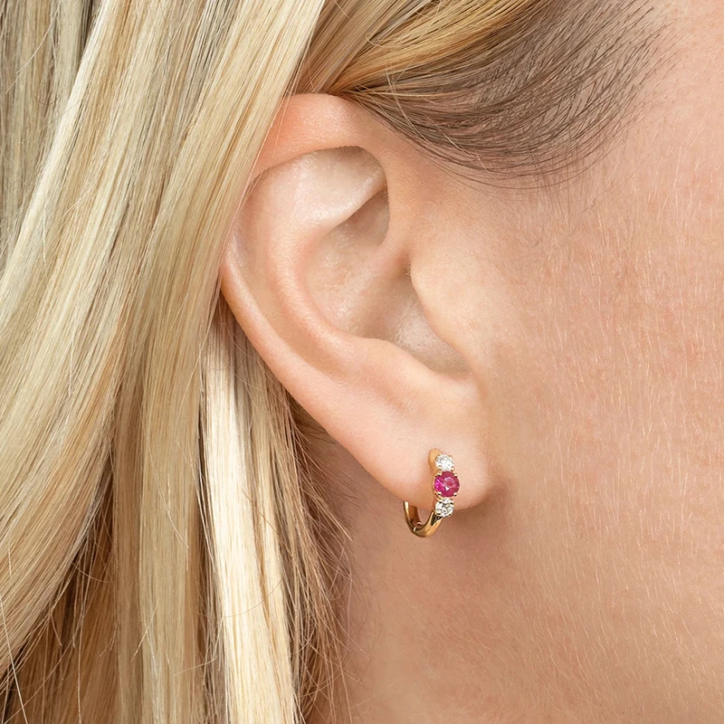 925 Silver Ear Needle Rose Red Hoop Earrings For Women Exquisite Water Drop/Flower/Heart Crystal Piercing Huggie Earring Jewelry
