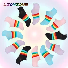 Lionzone, 12 пара/лот, женские летние крутые носки до щиколотки, радужные цветные дизайнерские носки без запаха, тонкие лодочкой из бамбука