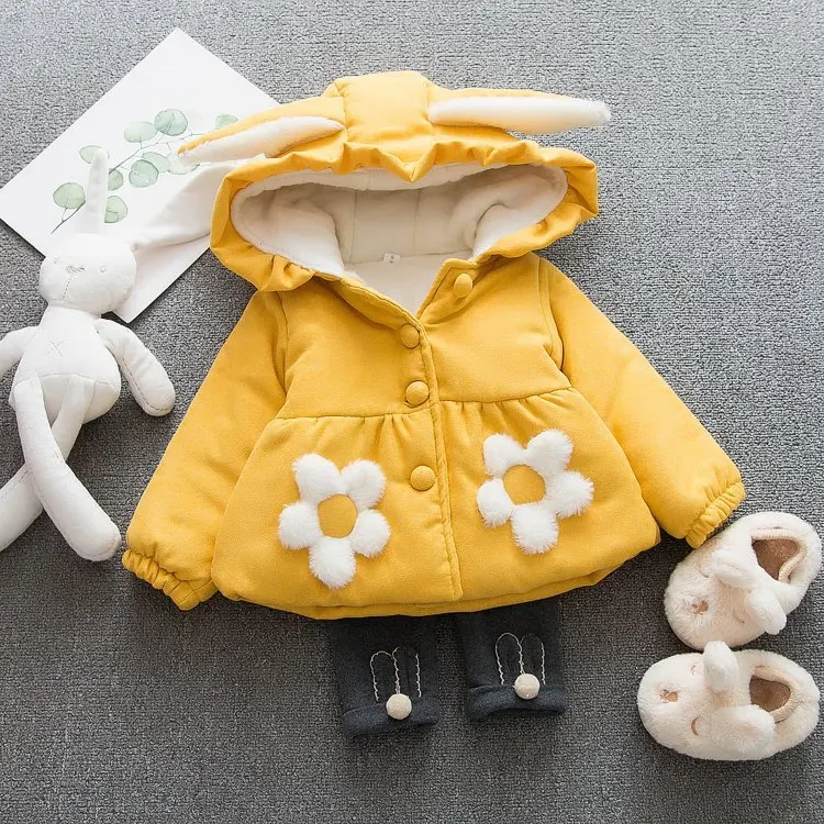 

On Behalf of Girls plus Thick Velvet Jacket Korean-style Children Baby Girls Rabbit Eared Hooded Tops