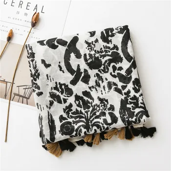 

2020 foulard femme vintage hijab scarf for women autumn winter Spain style ethnic designer long black patchwork scarf shawl