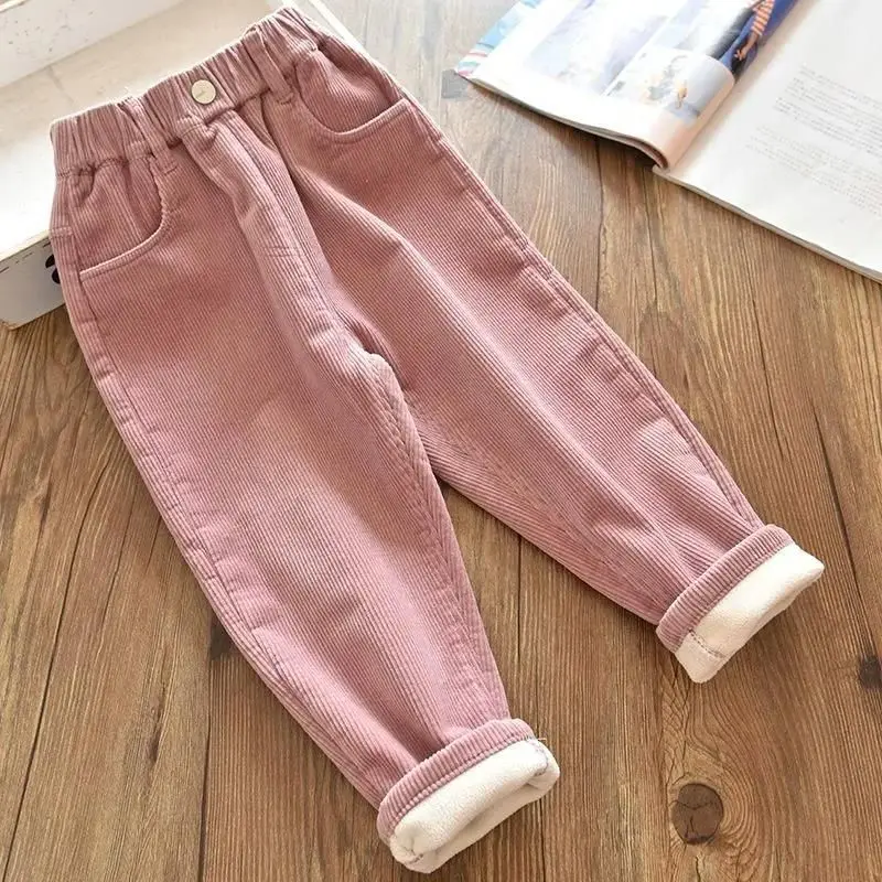 Kids Warm Pants Boy Girls Autumn Winter Corduroy Thick Outer Wear Sports Trousers 3-10Y Children Clothes Casual High Waist Pants girls pants boys pants kids pants girls trousers