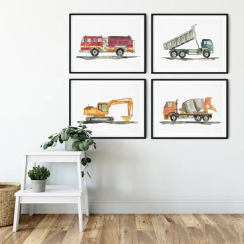 

Construction Vehicle Watercolor Art Decor Picture Quality Canvas Painting Home Decor Poster Nursery Kids Room Wall Decor A984