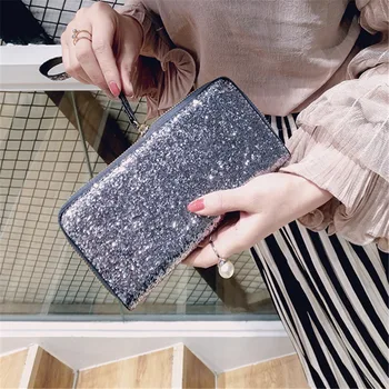 

Sequins Wallets Women Bling Clutch Long Purse Female Shine Fashion Leather Credit Card Holders Zipper Party Envelope Bag Handbag