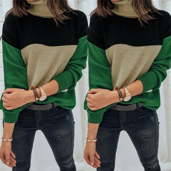 

Women Winter basic Sweater Ladies Autumn Turtleneck Knitted Pullovers female Casual Stripe Long Sleeve Slim Tops dropshipping