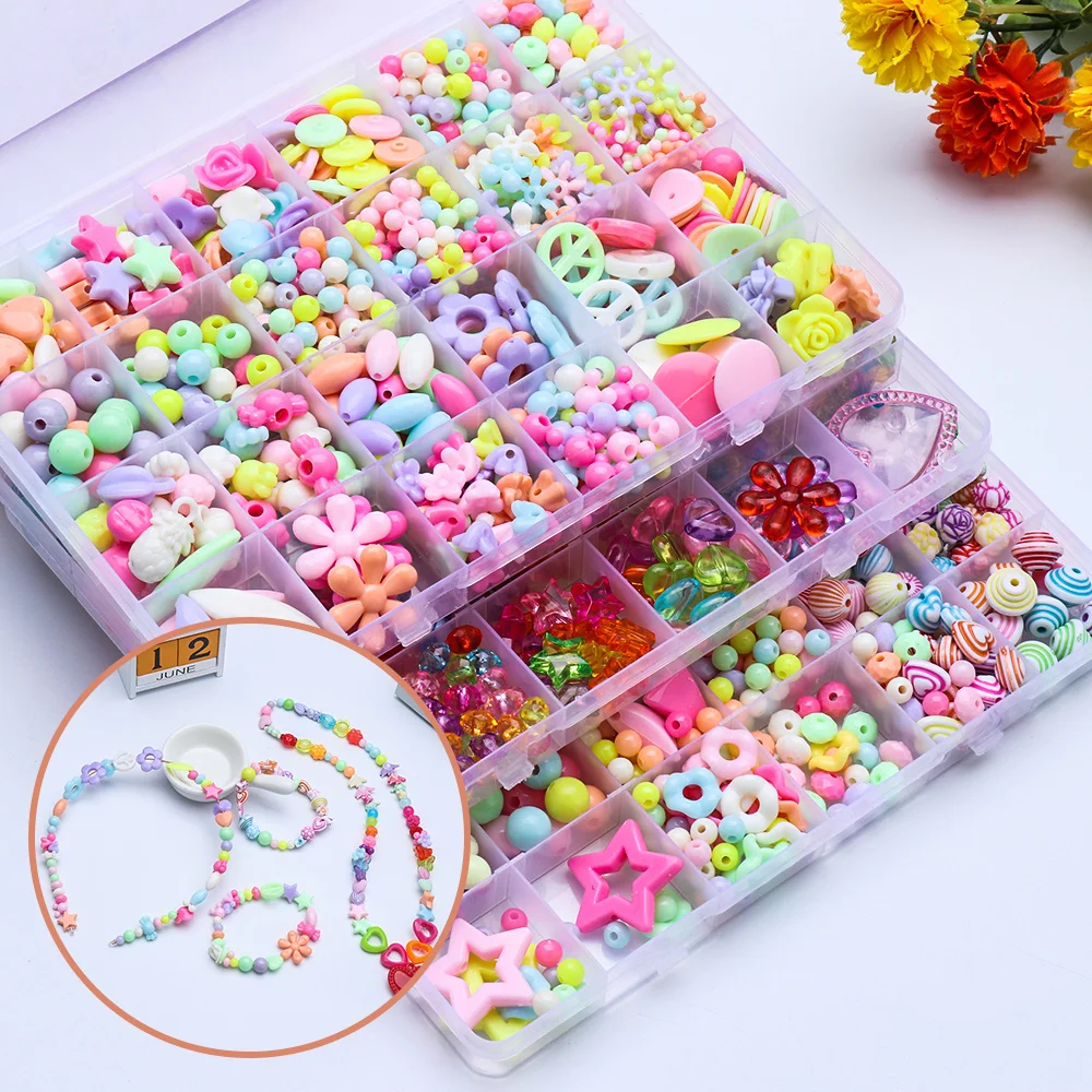 Juguetes de cuentas DIY para niños, pulsera hecha a mano, collar, manualidades, joyería artesanal para niñas, conjunto de joyería artesanal, caja, regalos de cumpleaños