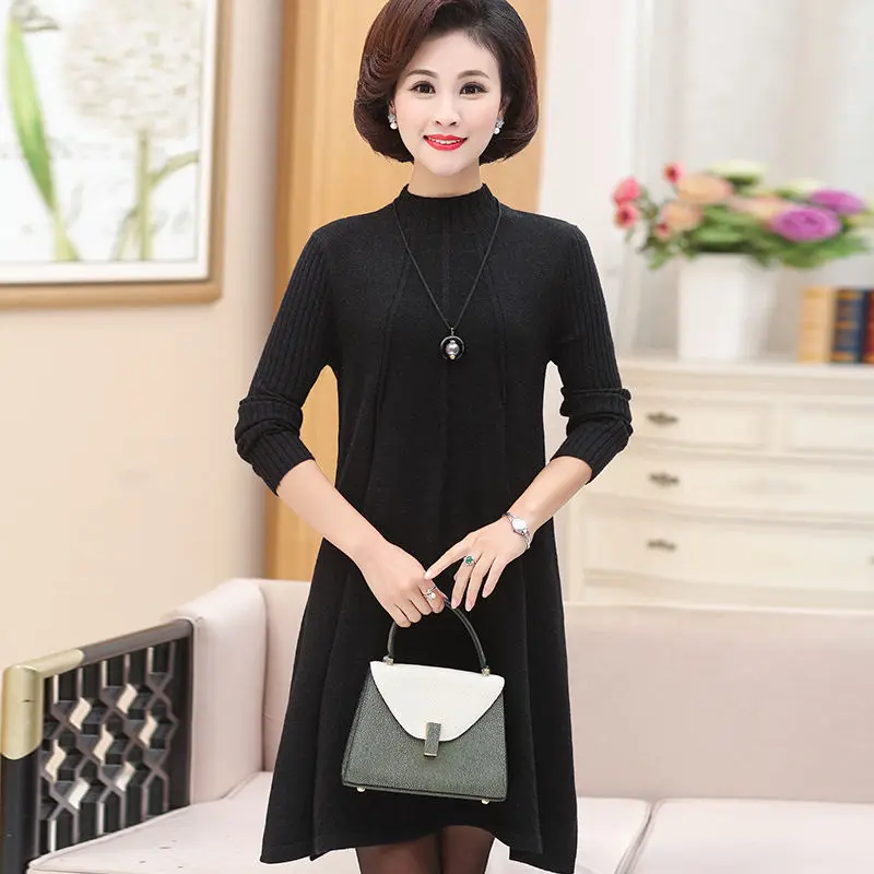 black sweaters Весна/осень, женские свитера, компьютерная вязка, свитер, пуловер для женщин, высокая эластичность, одежда с круглым вырезом, свитера для женщин среднего возраста - Цвет: black sweaters