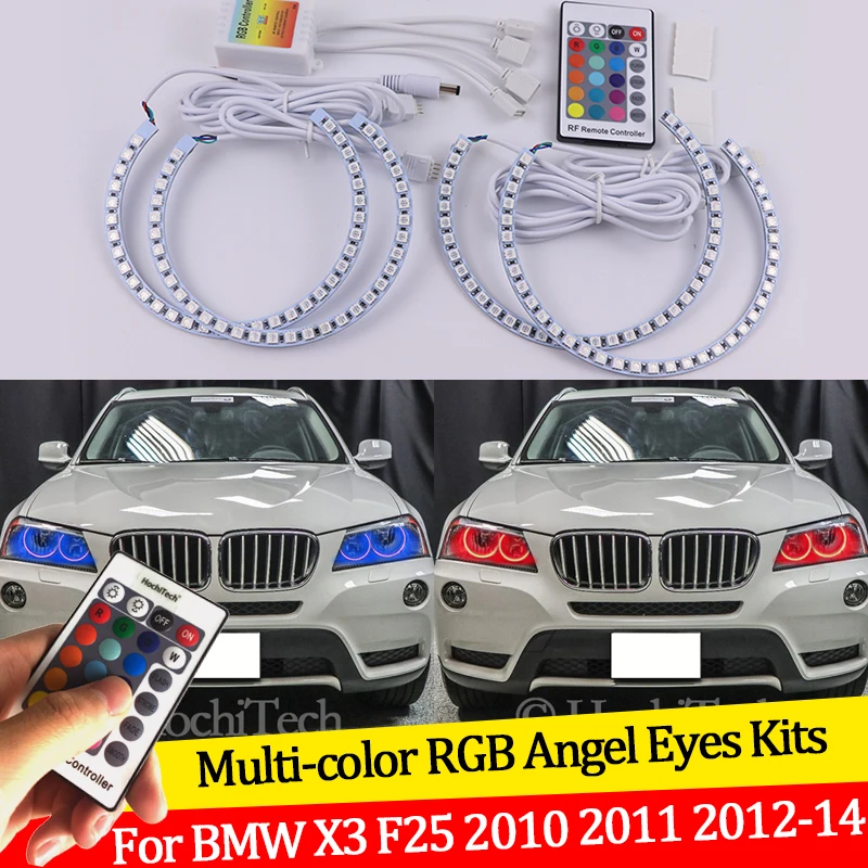 

Для BMW X3 F25 2010 2011 2012 2013 2014 галогенная фара 16 цветов RGB ангельские глазки светодиодные галогенсветодиодный кольца RF Беспроводное управление DRL