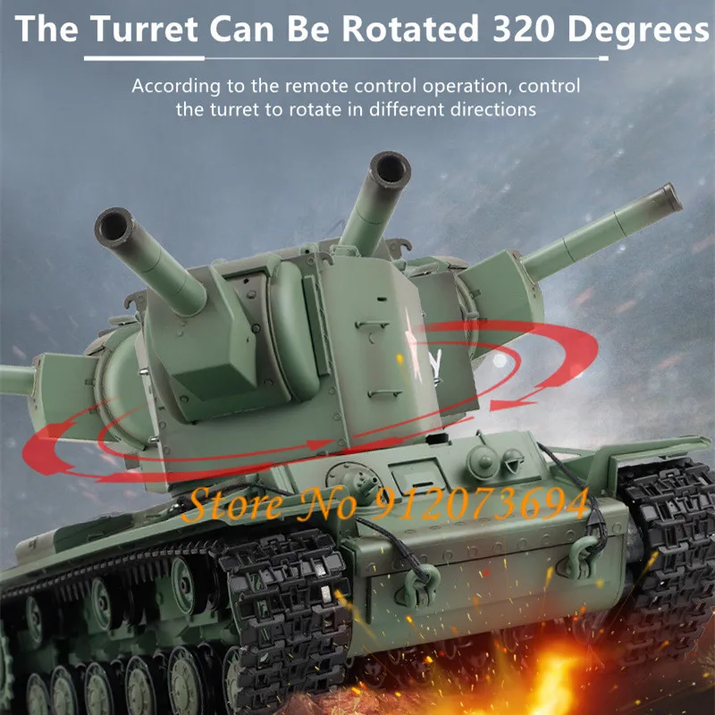 1:16 KV-2 Simulation Military Remote Control Heavy Tank Smoke Device Infrared Battle 320° Turret Rotation Metal Track RC Boy Toy 2