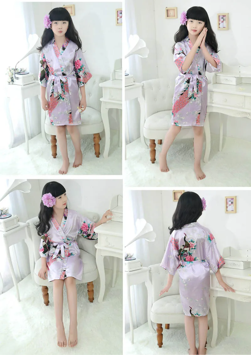Цветочный принт летнее платье-комбинезон для маленьких халаты для девочек одежда для малышей Детская одежда для девочек с цветочным рисунком атласное кимоно; наряд халат, одежда для сна пижамы для детей