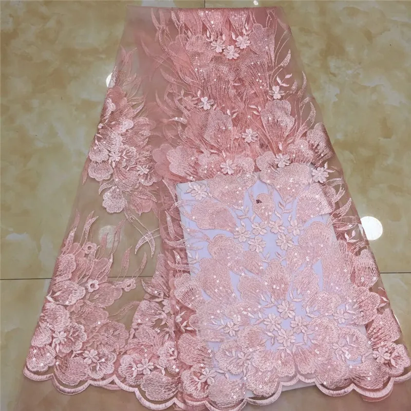 

2020 pink Latest African Lace Fabric High Quality French Net Embroidery Blue Sequins Tulle Lace Fabric For Nigerian Party Dress
