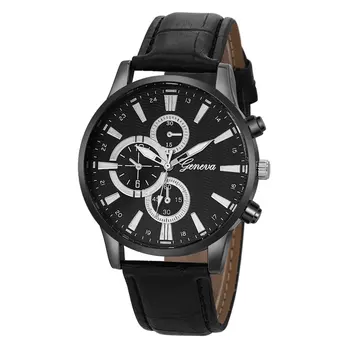 

Leather Band Female Exquisite Round Dial Casual Elegant Mans Wristwatches Fashionable Band Fashion Grid Scale Male Watch