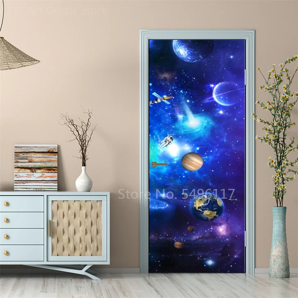 Adesivo Murale 3D Astronauta Spaziale, 95x215 Cm, Autoadesivo Rimovibile Per Porta O Parete, Decorazione Camera Da Letto