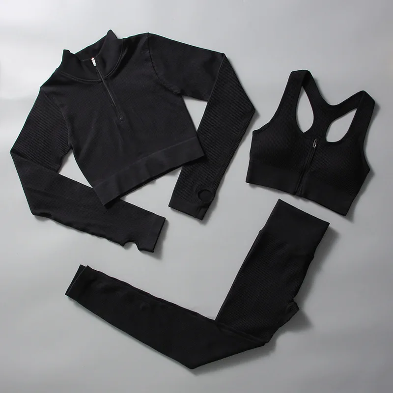 Yoga Set Women Zipper Long Sleeve Sport Suit Gym Leggings Workout Clothes