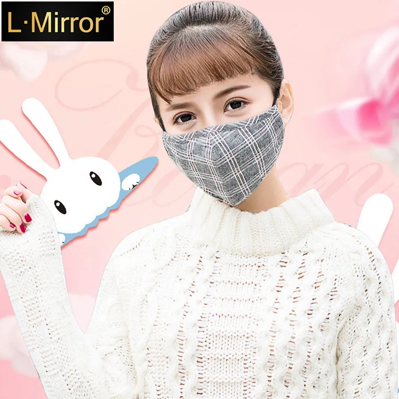 

L.Mirror 1Pcs Fashion Lattice Mask Dust Anti Pollution PM2.5 Activated Carbon Filter Insert Reusable Pollen Cotton Mouth mask