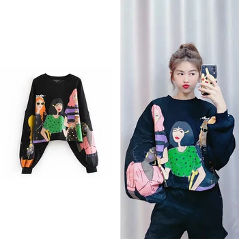

2019 sweatshirt women clothing warm Fur Lining girl printing Top Coat Autumn winter Jumper pullover streetwear sweatshirt