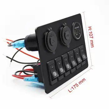 

1set Car Marine Boat Waterproof 6 Gang Blue Rocker LED Switch Panel Universal High Quality Circuit Breaker Dual USB DC 12V 20A