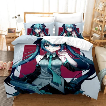 

Kawaii Hatsune Miku 3D Print Bedding Set Duvet Covers Pillowcases One Piece Comforter Bedding Sets Bedclothes Bed Linen 08