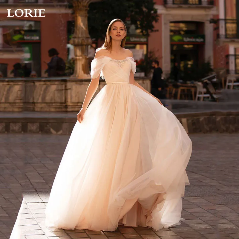 

LORIE Off Shoulder Princess Wedding Dress Sweetheart Appliqued Sleeveless Bride Dress A-Line Corset Back Boho Wedding Gown