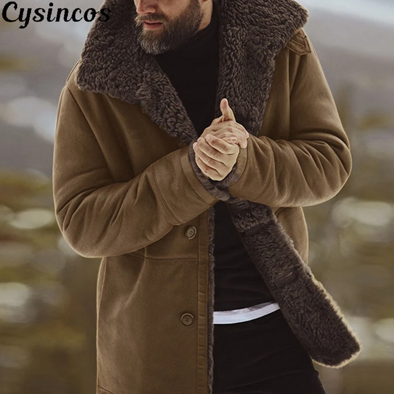 CYSINCOS мужской шерстяной Теплый зимний Тренч Длинная Верхняя одежда на пуговицах