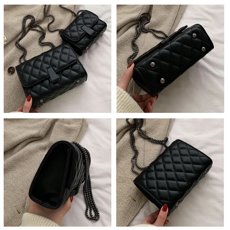 

2019 Winter New Style WOMEN'S Bag Rhombus Thread Bag Korean-style Versatile Large Small Square Bag Chain Lock Casual WOMEN'S Bag
