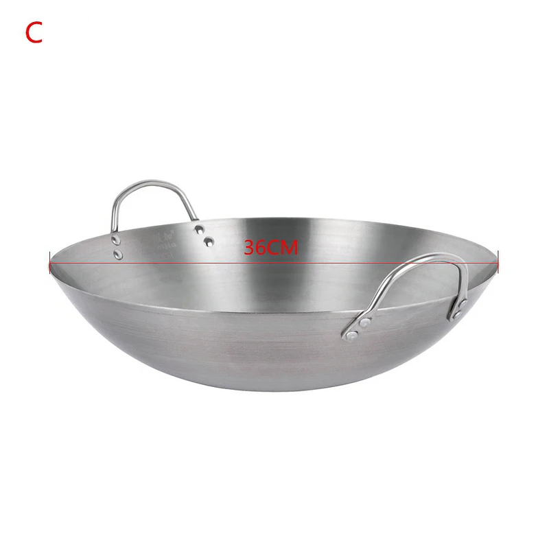 C 36CM Нержавеющая сталь без покрытия Woks газовая плита традиционный горшок ручной работы с двойным ухом шеф-повара жарить ВОК - Цвет: C 36CM