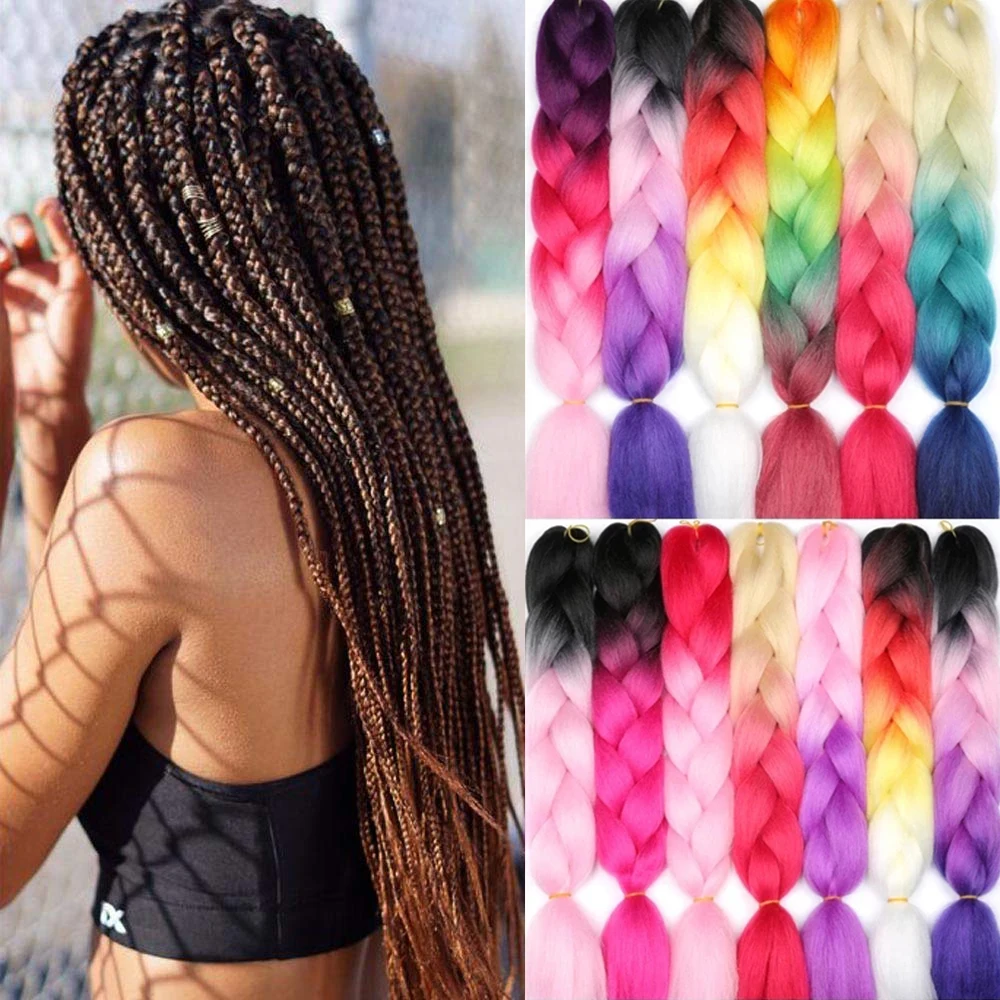 Hair-Extension Braiding-Hair Jumbo Green-Grey Synthetic Blonde Pink Li-Ombre 24inch Yaki