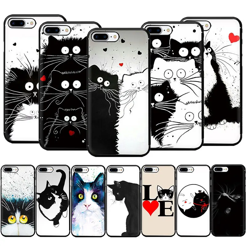 Чехол для iphone 12 Mini SE 2020 5 5S 6 6S Plus 7 8 X XR XS 11 Pro Max с изображением черно-белого кота |