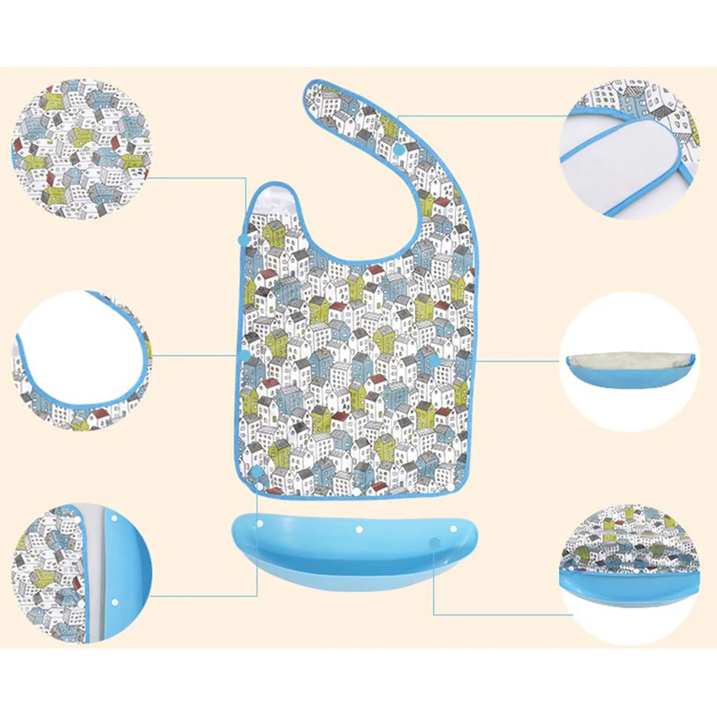 Senior Men Women Elderly Large Adult Bib Reusable Washable Clothing Mealtime Protector with Detachable Food Catcher