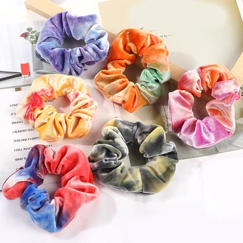 

Velvet Scrunchies Women New Tie Dye Scrunchie Thick Wide Elastic Hair Rubber Bands Loop Ponytail Holder Ties Hair Accessories