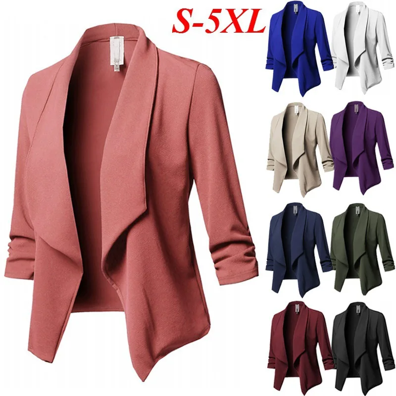 

2019 Women Solid Blazers Cardigan Coat Long Sleeve women blazers & jackets Ruched Asymmetrical Casual Business Suit Outwear D30
