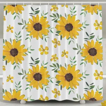 

Shower Curtain,Sunflowers Design Polyester Waterproof Fabric with 12 Rust Proof Hooks,66 X 72 Inches