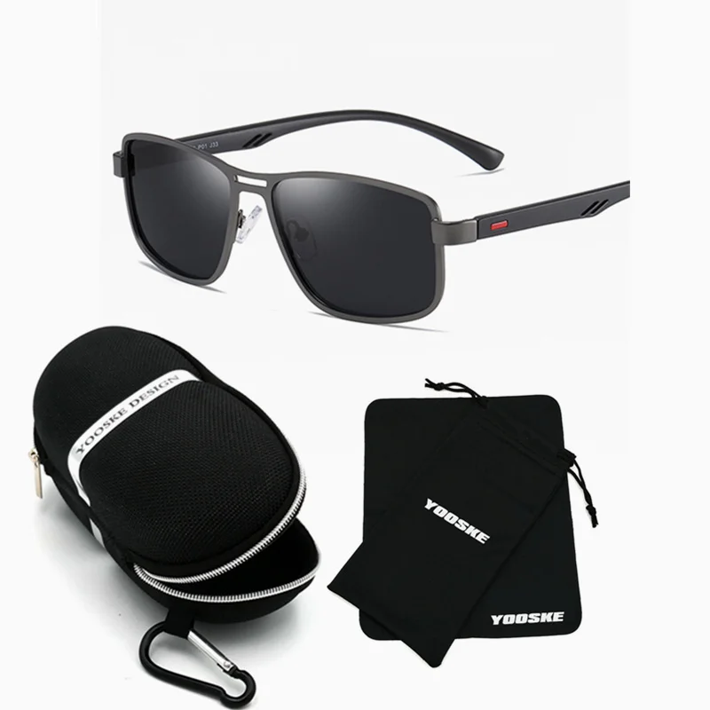 YOOSKE мужские поляризованные солнцезащитные очки TR90 и металлическая оправа, квадратные солнцезащитные очки для мужчин, очки для вождения, затемненные очки UV400 - Цвет линз: Серый