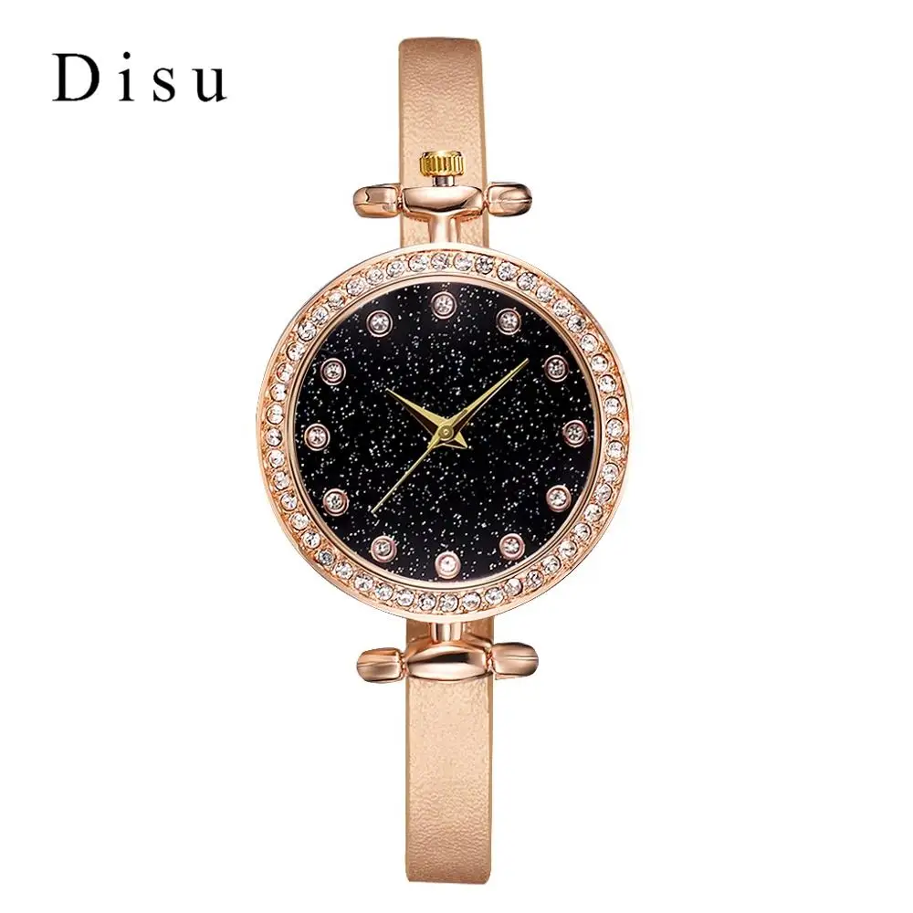 Strarry Sky простые женские часы маленькие кожаные Наручные часы со стразами кварцевые ЖЕНСКИЕ НАРЯДНЫЕ наручные часы для женщин - Цвет: Beige